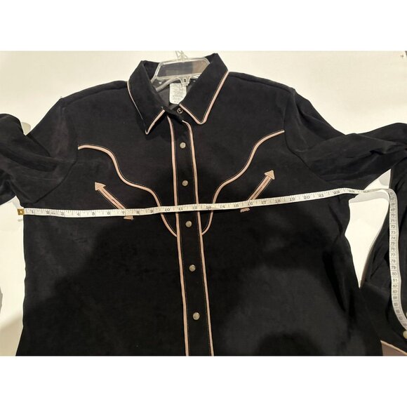 Vtg 90s Rough Rider Circle T Western Shirt Black Faux Suede Snap Front Size XL - Picture 4 of 9